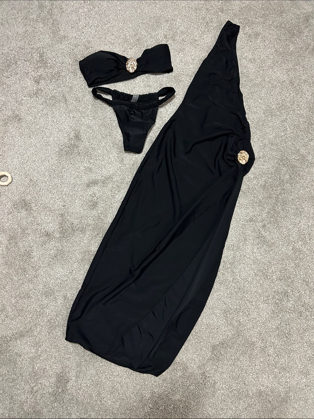 Black Bandeau Swim Set with Decorative Gold Accent